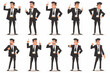 Businessman character set. Man manager in different positions and situations. Person is angry, points to something 3D avatars set vector icon, white background, black colour icon