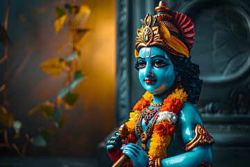 Lord Krishna image with copy space, Vishu Kani concept background