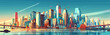 Megapolis city high-rise buildings background vector cartoon illustration