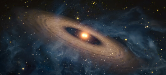 Wall Mural - view from space to a spiral galaxy and stars. universe filled with stars, nebula and galaxy,. elemen