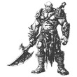 orc warrior full body images using Old engraving style