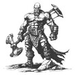 orc warrior full body images using Old engraving style