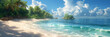 Romance Background with Romantic Sunshine Beach,
A beach scene with palm trees on the beach
