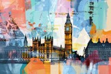 Fototapeta  - Parliamentary Patchwork: Big Ben and the Textures of Time