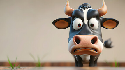 Wall Mural - Cute Cartoon Angry Cow Character with Space for Copy