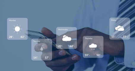 Wall Mural - african american professional checking weather forecast on digital interface