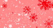 Red snowflakes of different sizes are falling on pink background