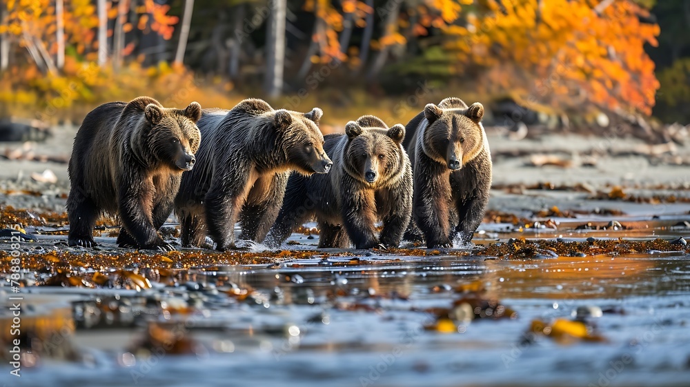 Stock-Illustration „Riverine Feast: A Group of Grizzly Bears Fishing in ...