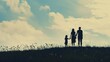 Silhouette of family holding hands on hill against cloudy sky