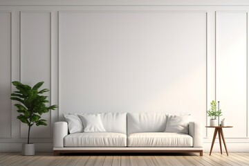 Wall Mural - Interior of living room with white sofa, white wall paint, modern home