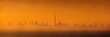 Dubai, United Arab Emirates - Jan 12 2024, 4k, Panoramic view of downtown Dubai skyscrapers, with Burj Khalifa in the middle, at dawn in a haze, a view from the sea, Dubai, United Arab Emirates 