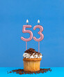 Candle number 53 - Birthday card with cupcake on blue background