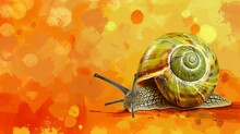 Illustration Of Green Snails On Amber Background  