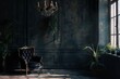 mysterious dark room with elegant decor and ample copy space moody interior design