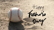 Happy Father's Day celebration background with baseball in dirt.