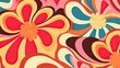 © BozStock - Groovy psychedelic floral retro 70s background. Seamless pattern with bright colors and flower power vibes.