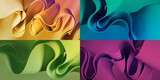 Fototapeta  - 3d render, set of abstract colorful backgrounds. Paper folds and layers. Minimalist fashion wallpaper of curvy folded ribbons