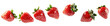 Delicious ripe strawberries floating over isolated transparent background
