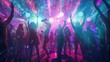 young people with their backs dancing in a disco with neon lights in high resolution and high quality