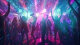 Fototapeta Kosmos - young people with their backs dancing in a disco with neon lights in high resolution and high quality