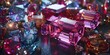 Gift boxes designed as giant gemstones in a jeweler's workshop, sparkling facets and luxurious setting, opulent pop art, high resolution 8k