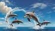Oceanic Euphoria: Family of Dolphins Engaged in Playful Leaps Underwater