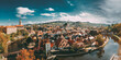 Panorama Of Cesky Krumlov Cityscape, Czech Republic. Sunny Autumn Day
