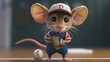 Mouse with a heroic musculine physical build wearing a baseball uniform