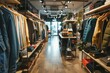 trendy clothing store interior with casual apparel on racks and shelves modern retail design