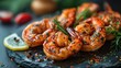 Grilled Shrimp with Herbs and Spices on Slate