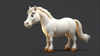 a cute white horse on plain background cartoon from Generative AI