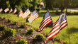 United States cemetery with flags flying in memory of the fallen