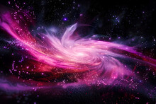 Mysterious Neon Galaxy In Pink And Violet Explosion. Captivating Abstract Artwork On Black Background.