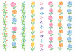 水彩手描きの花の飾り線のセット-縦型
