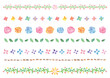 水彩手描きの花の飾り線のセット-横型
