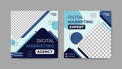 Collection of digital development social media post templates. Square banner design background.