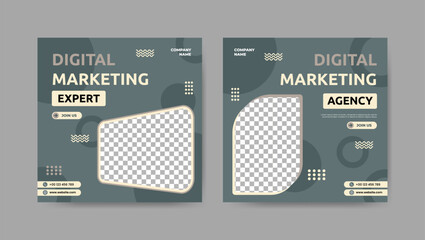 Collection of digital development social media post templates. Square banner design background.