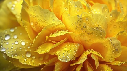 Canvas Print - Vivid yellow peony petals adorned with glistening water droplets capturing the essence of blooming peonies in a rain kissed garden Delight in the intricate textures up close with this stunn