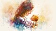 Mother hold baby in watercolor style
