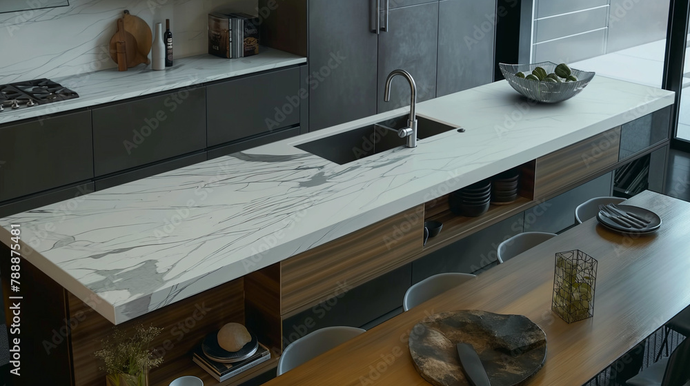Image showcasing Elegant Manhattan apartment kitchen with minimalist design, featuring ...
