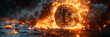 Bitcoin coin in fire and water, representing the volatility and fusion of elements in cryptocurrency.
