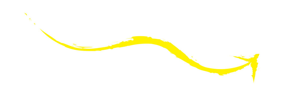 Hand-drawn yellow brush arrow vector  isolated on a white background.