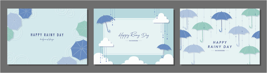 Wall Mural - 梅雨 傘 rainy day 素材セット フレーム 背景 ベクターイラスト シンプル