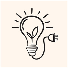 bulb energy plant icon design with illustration style doodle and line art
