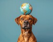 Rhodesian Ridgeback Advocating for Nature Conservation with Globe on Head