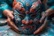 Asian American Artist Painting Traditional Korean Mask for Heritage Month