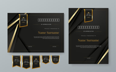 Wall Mural - Black and gold vector award certificate template fancy modern abstract for corporate. For appreciation, achievement, awards, education, competition, diploma template