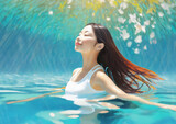 Fototapeta Abstrakcje - プールで泳ぐ若い女性
