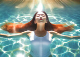 Fototapeta Abstrakcje - プールで泳ぐ若い女性