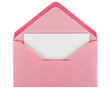 Pink envelope with blank white paper isolated on transparent background